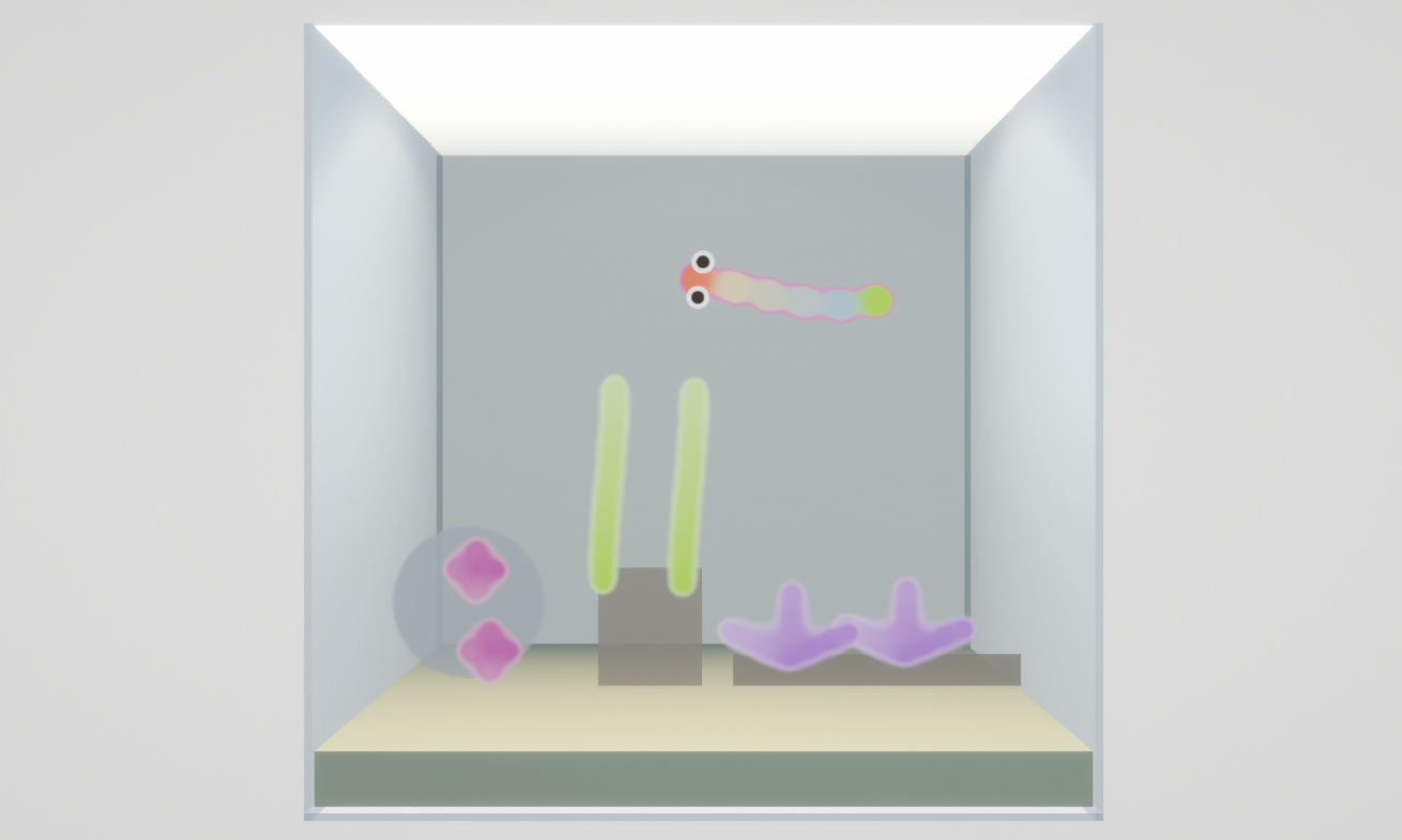 Current build — TerrariumScene with substrate, food patches, creature