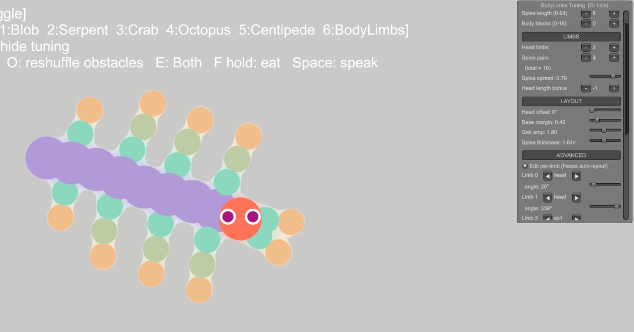BodyLimbs centipede mode with spine thickness