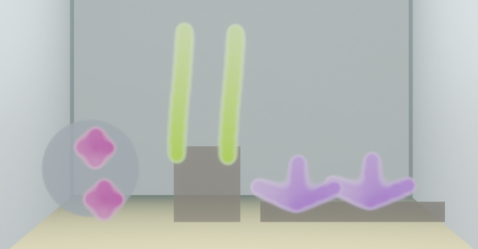 Food patch fully grown — particles dangling from anchor stone